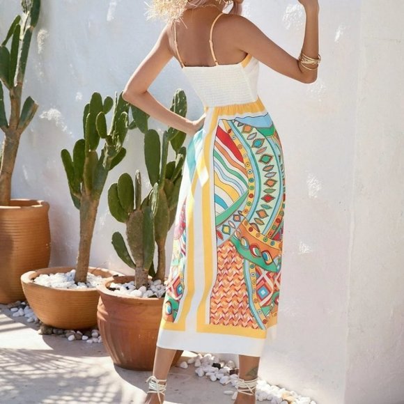 Yellow Boho Womens Graphic Print Cami Dress - Picture 3 of 5